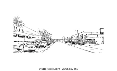 Building view with landmark of   Rapid is the city in South Dakota. Hand drawn sketch illustration in vector.