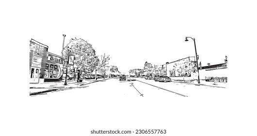 Building view with landmark of   Rapid is the city in South Dakota. Hand drawn sketch illustration in vector.