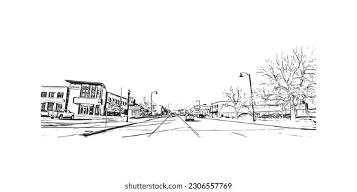 Building view with landmark of   Rapid is the city in South Dakota. Hand drawn sketch illustration in vector.