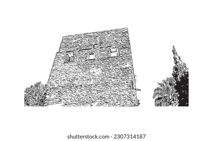 Building view with landmark of  Ravello is the town in Italy. Hand drawn sketch illustration in vector.