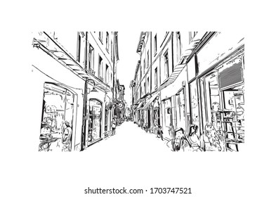 Building view with landmark of Ravenna is a city in Emilia-Romagna, Italy. Hand drawn sketch illustration in vector.