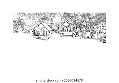 Construir vistas con el punto de referencia de Rayong es la ciudad de Tailandia. 
Dibujo a mano de ilustración de esbozo en vector.