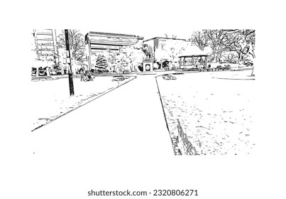 Die Stadt in England ist ein Wahrzeichen von Reading.
Handgezeichnete Skizzengrafik in Vektorgrafik.