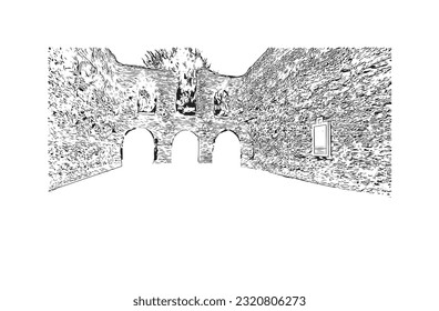 La ciudad de Inglaterra ofrece vistas panorámicas a la lectura.
Dibujo a mano de ilustración de esbozo en vector.
