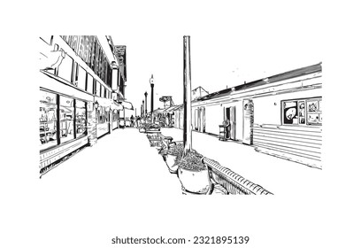 Building view with landmark of Redondo Beach is the city in California. Hand drawn sketch illustration in vector. 