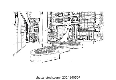 Building view with landmark of Regina is the city in Canada. Hand drawn sketch illustration in vector.
