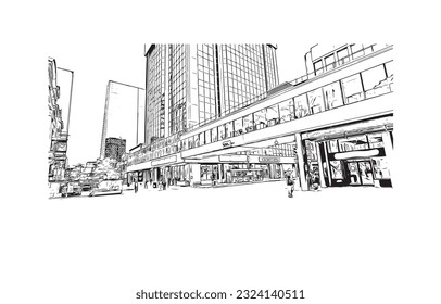 Building view with landmark of Regina is the city in Canada. Hand drawn sketch illustration in vector.