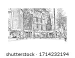 Building view with landmark of Rennes is the capital city of Brittany, northwest France. Hand drawn sketch illustration in vector.