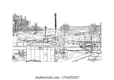 Building view with landmark of Rennes is the capital city of Brittany, northwest France. Hand drawn sketch illustration in vector.