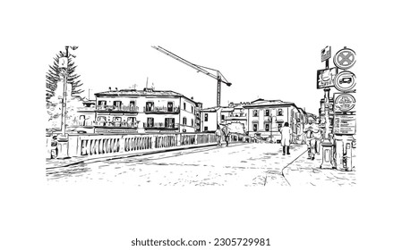 Building view with landmark Rieti is a town in Italy. Hand drawn sketch illustration in vector.