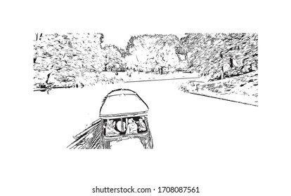 Las vistas al monumento de Riga, la capital de Letonia, se encuentran en el mar Báltico, en la desembocadura del río Daugava. Dibujo dibujado a mano en vector.
