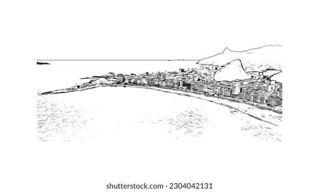 Building view with landmark of Rio de Janeiro is the city in Brazil. Hand drawn sketch illustration in vector.