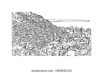 Building view with landmark of Rio de Janeiro is the city in Brazil. Hand drawn sketch illustration in vector.