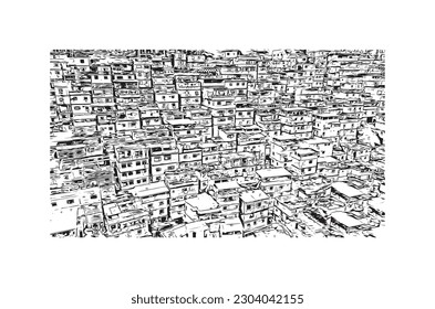 Building view with landmark of Rio de Janeiro is the city in Brazil. Hand drawn sketch illustration in vector.