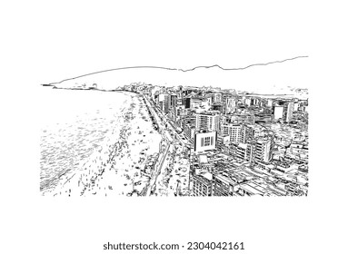 Building view with landmark of Rio de Janeiro is the city in Brazil. Hand drawn sketch illustration in vector.