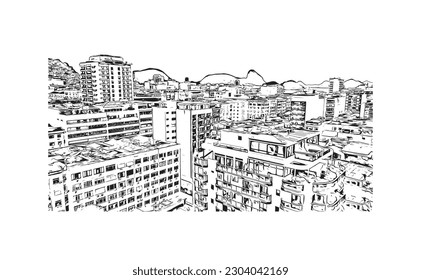 Construir vistas con el punto de referencia de Río de Janeiro es la ciudad de Brasil. Dibujo a mano de ilustración de esbozo en vector.