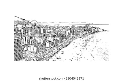 Building view with landmark of Rio de Janeiro is the city in Brazil. Hand drawn sketch illustration in vector.