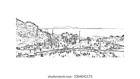 Building view with landmark of Rio de Janeiro is the city in Brazil. Hand drawn sketch illustration in vector.