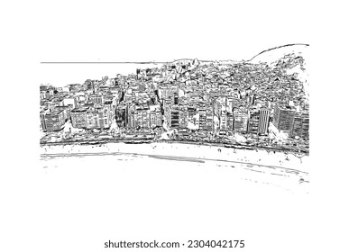 Building view with landmark of Rio de Janeiro is the city in Brazil. Hand drawn sketch illustration in vector.