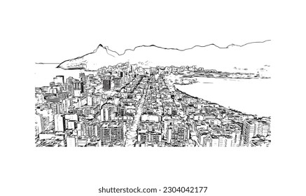 Building view with landmark of Rio de Janeiro is the city in Brazil. Hand drawn sketch illustration in vector.