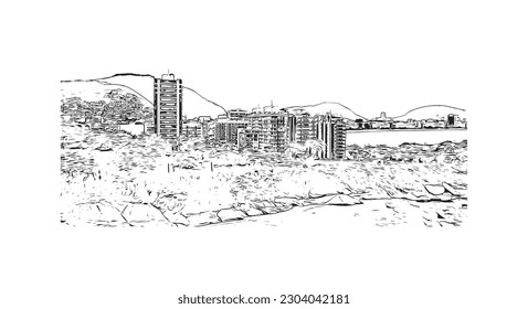 Building view with landmark of Rio de Janeiro is the city in Brazil. Hand drawn sketch illustration in vector.