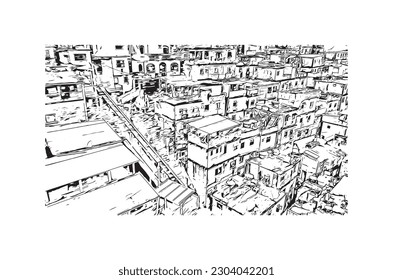 Building view with landmark of Rio de Janeiro is the city in Brazil. Hand drawn sketch illustration in vector.