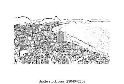 Building view with landmark of Rio de Janeiro is the city in Brazil. Hand drawn sketch illustration in vector.