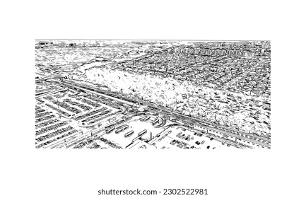 Building view with landmark of  Rishon Lezion is a city in Israel. Hand drawn sketch illustration in vector.