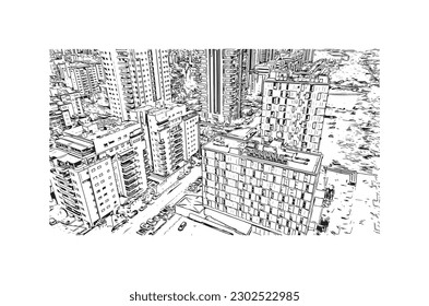 Building view with landmark of  Rishon Lezion is a city in Israel. Hand drawn sketch illustration in vector.