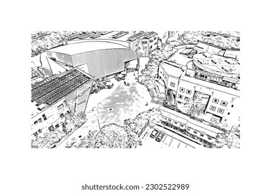 Building view with landmark of  Rishon Lezion is a city in Israel. Hand drawn sketch illustration in vector.