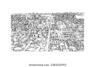 Building view with landmark of  Rishon Lezion is a city in Israel. Hand drawn sketch illustration in vector.