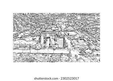 Construir vistas con el punto de referencia de Rishon Lezion es una ciudad en Israel. Dibujo a mano de ilustración de esbozo en vector.