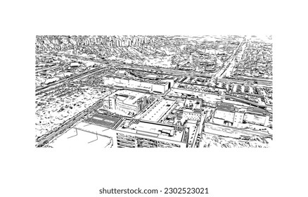 Building view with landmark of  Rishon Lezion is a city in Israel. Hand drawn sketch illustration in vector.