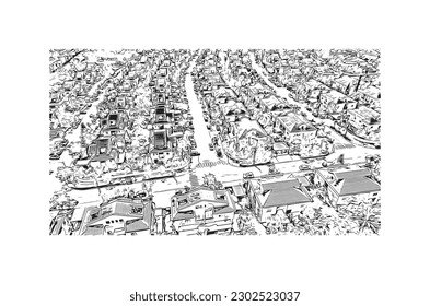Construir vistas con el punto de referencia de Rishon Lezion es una ciudad en Israel. Dibujo a mano de ilustración de esbozo en vector.