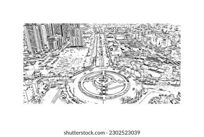 Building view with landmark of  Rishon Lezion is a city in Israel. Hand drawn sketch illustration in vector.