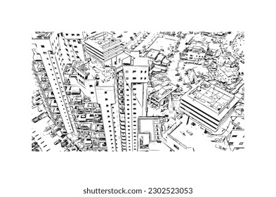 Building view with landmark of  Rishon Lezion is a city in Israel. Hand drawn sketch illustration in vector.