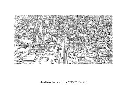 Building view with landmark of  Rishon Lezion is a city in Israel. Hand drawn sketch illustration in vector.