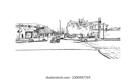 Building view with landmark of  Rivas is the city in Nicaragua. Hand drawn sketch illustration in vector.