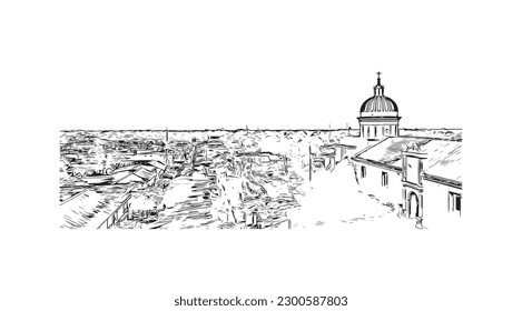 Building view with landmark of  Rivas is the city in Nicaragua. Hand drawn sketch illustration in vector.