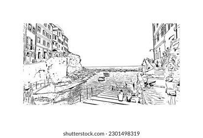 Building view with landmark of  Riviera Maya is a tourism and resort in Mexico. Hand drawn sketch illustration in vector.