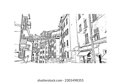 Construir vistas con el punto de referencia de la Riviera Maya es un complejo turístico en México. Dibujo a mano de ilustración de esbozo en vector.