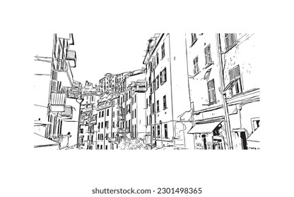 Building view with landmark of  Riviera Maya is a tourism and resort in Mexico. Hand drawn sketch illustration in vector.