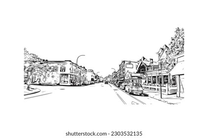 Building view with landmark of  Rochester is the city in New York State. Hand drawn sketch illustration in vector.