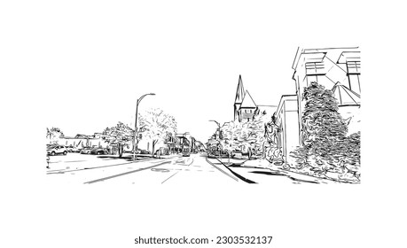 Building view with landmark of  Rochester is the city in New York State. Hand drawn sketch illustration in vector.