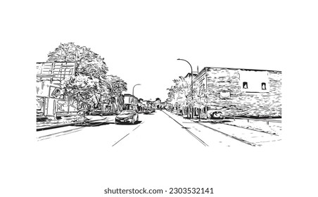 Building view with landmark of  Rochester is the city in New York State. Hand drawn sketch illustration in vector.