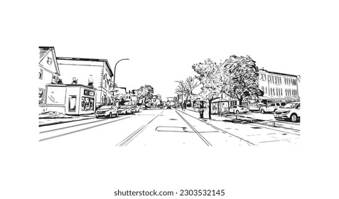 Building view with landmark of  Rochester is the city in New York State. Hand drawn sketch illustration in vector.