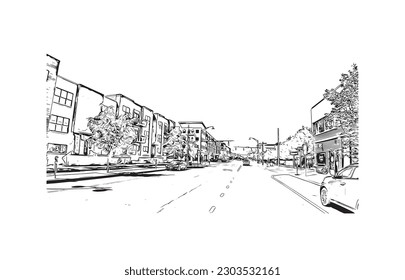 Building view with landmark of  Rochester is the city in New York State. Hand drawn sketch illustration in vector.