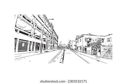 Building view with landmark of  Rochester is the city in New York State. Hand drawn sketch illustration in vector.