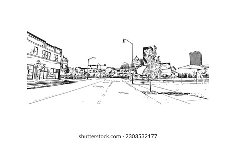 Building view with landmark of  Rochester is the city in New York State. Hand drawn sketch illustration in vector.