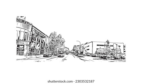 Building view with landmark of  Rochester is the city in New York State. Hand drawn sketch illustration in vector.